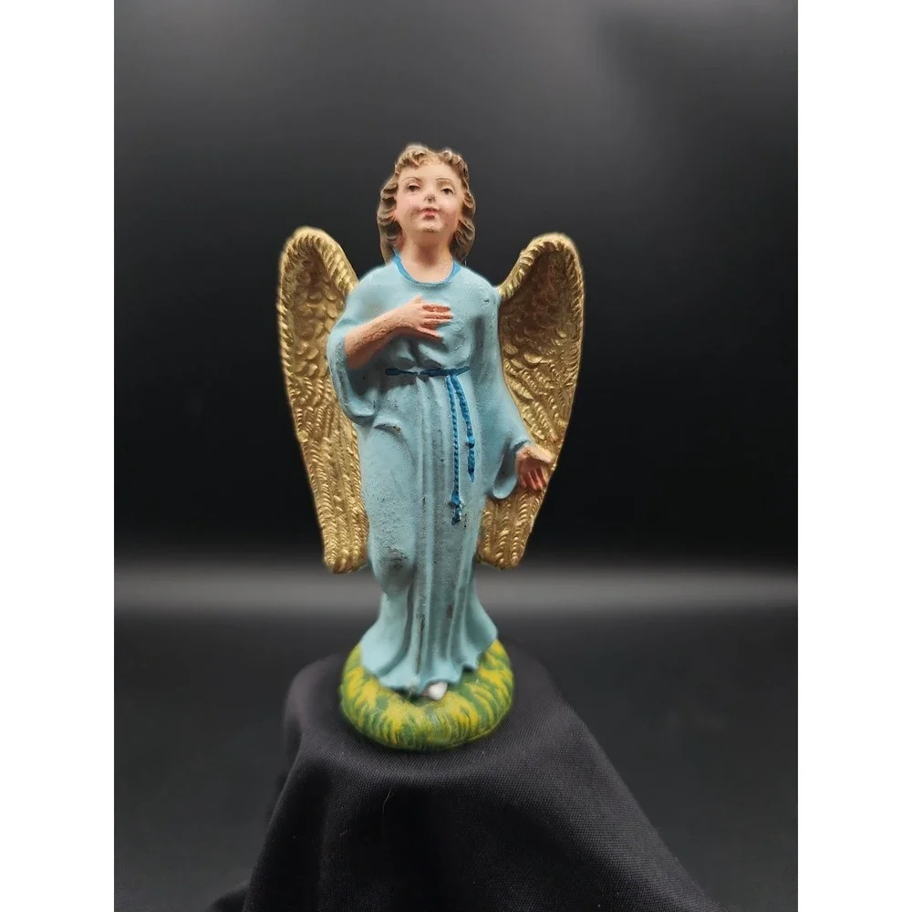 Vintage Beautiful Christmas Nativity Angel Italy Blue Gown Gold Wings AA